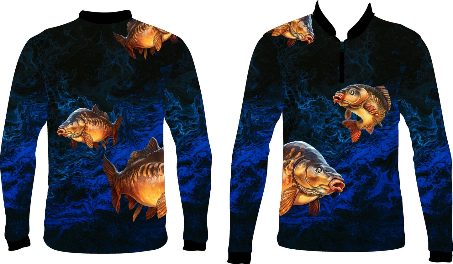 Carp Blue Background Fishing Shirt