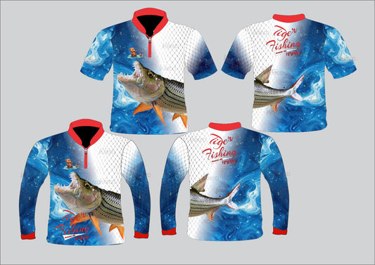 Tiger Fish Blue Fishing Shirt Short Sleeve