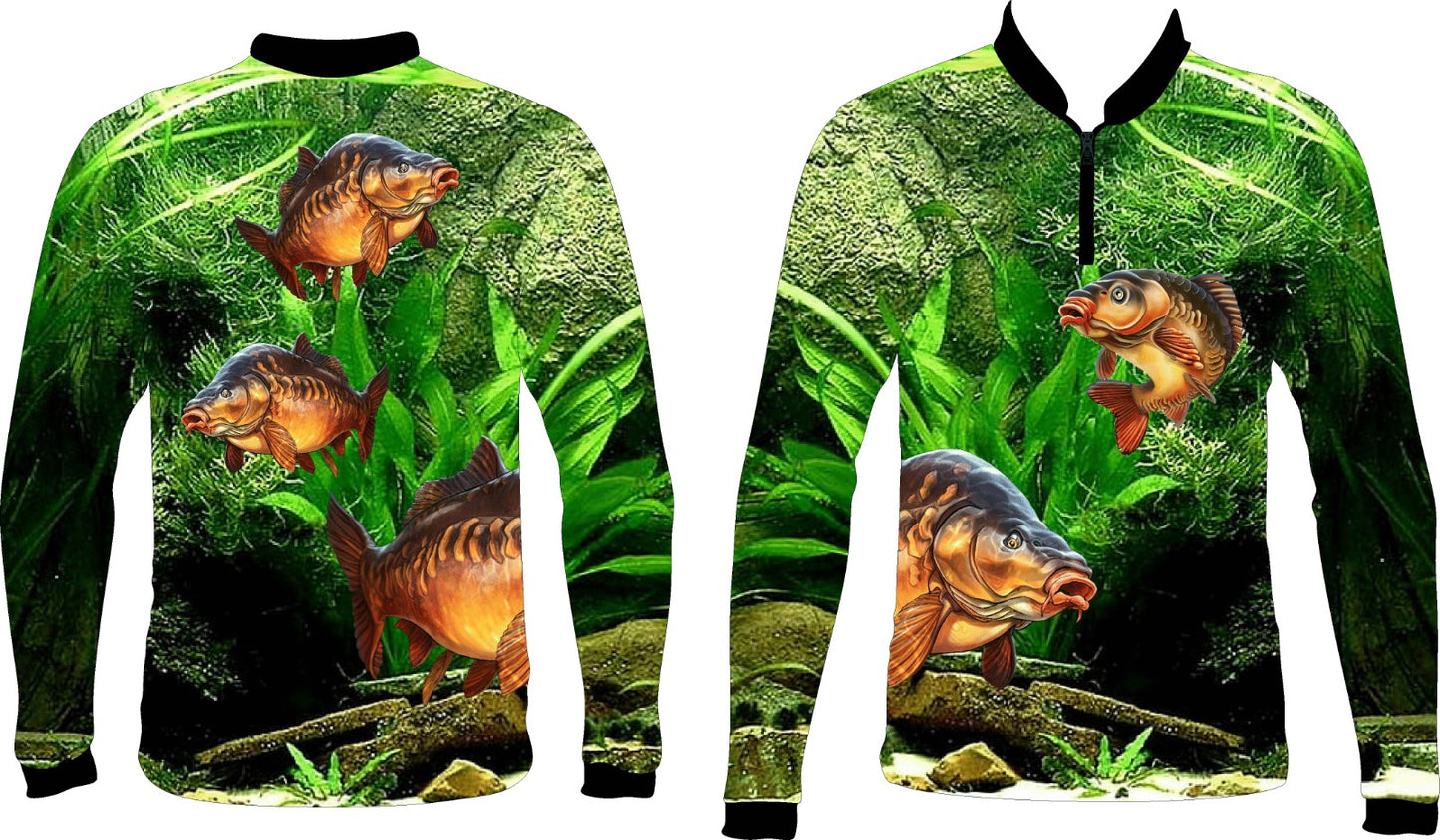 Kids Carp Green Grass   Fishing Shirt