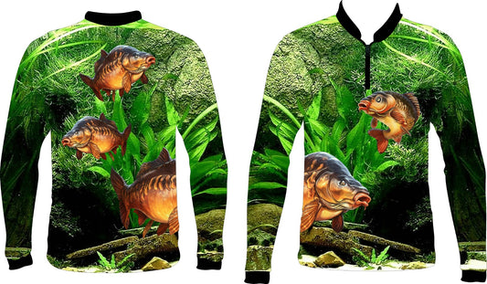 Kids Carp Green Grass   Fishing Shirt