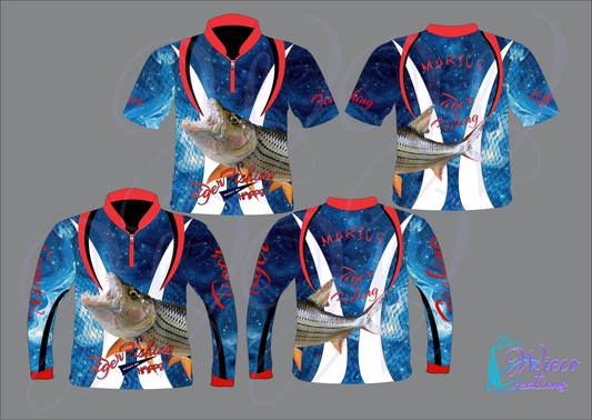 Tiger Fish Red Blue Fishing Shirt