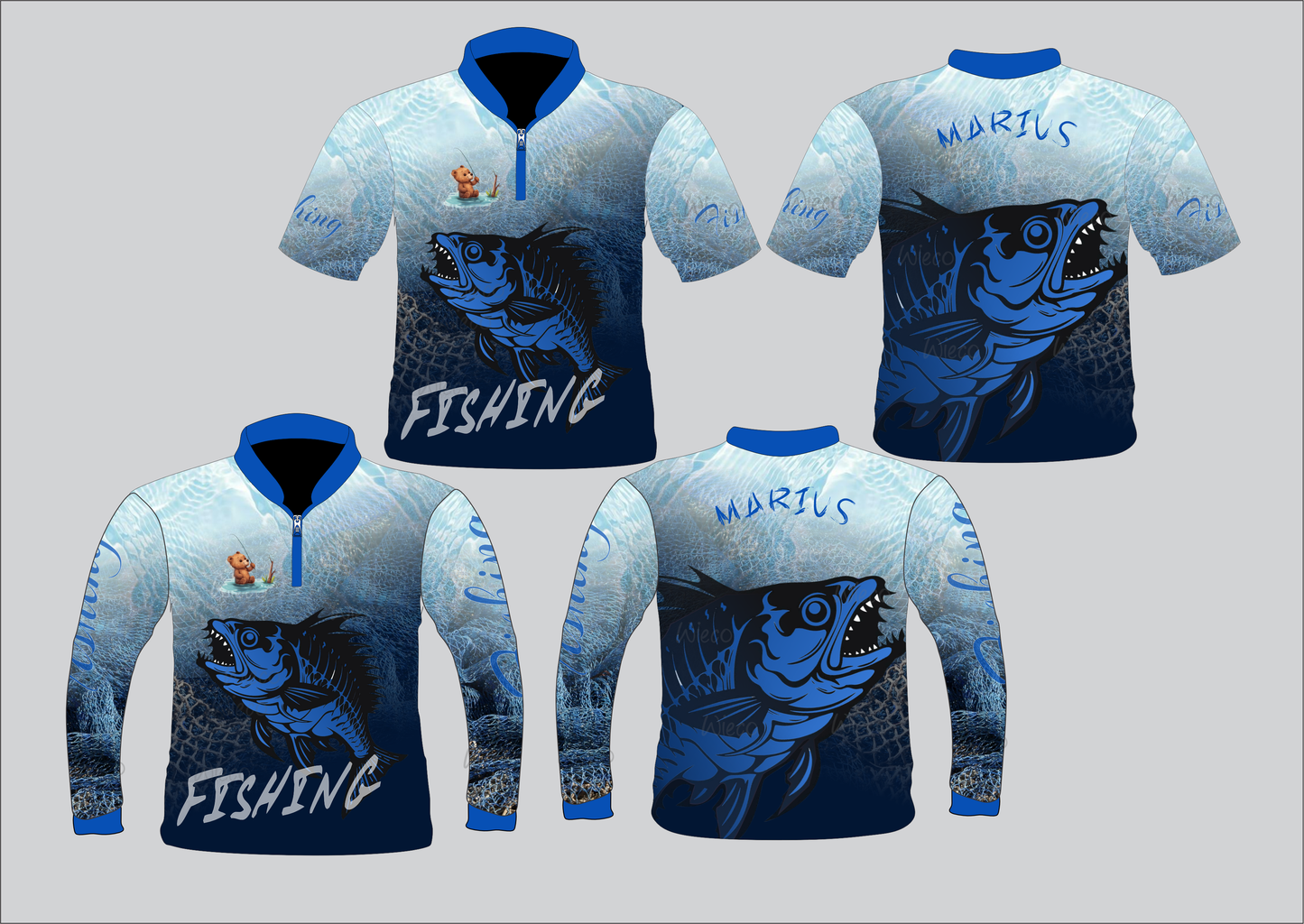 Tiger Fish Blue Outline Fishing Shirt