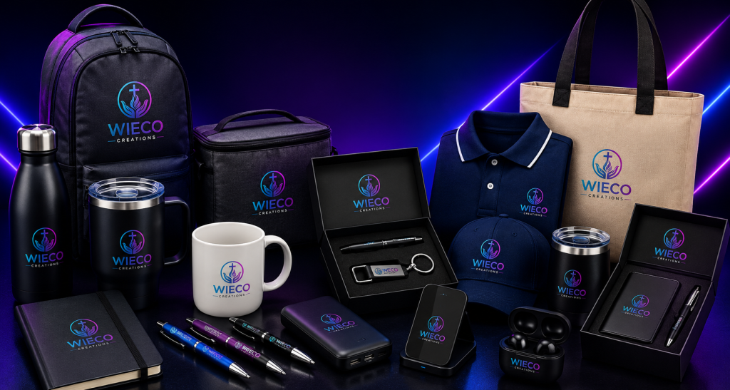 Premium branded promotional products including drinkware, bags, corporate gifts, tech accessories and office merchandise by Wieco Creations.