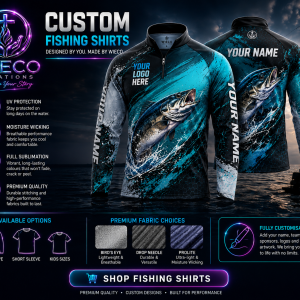 Custom full sublimation fishing shirt with personalised name and sponsor branding