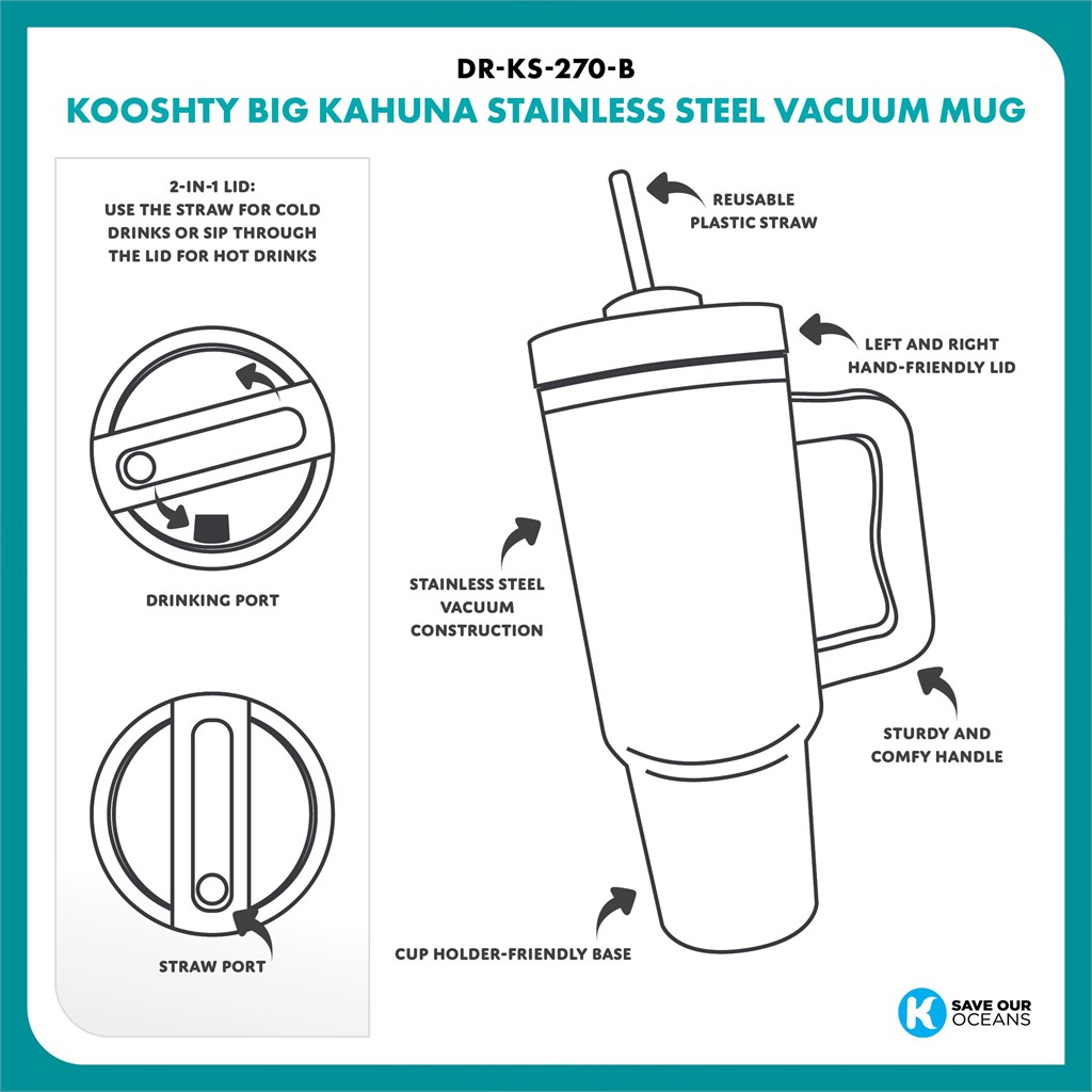 Kooshty Big Kahuna Stainless Steel Vacuum Mug – 1.2 Litre - Image 2