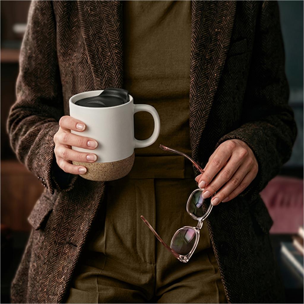 Serendipio Sienna Cork & Ceramic Sublimation Coffee Mug - 340ml - Image 4