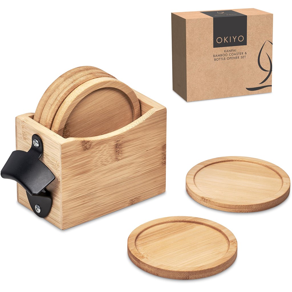 Okiyo Kanpai Bamboo Coaster & Bottle Opener Set - Image 8