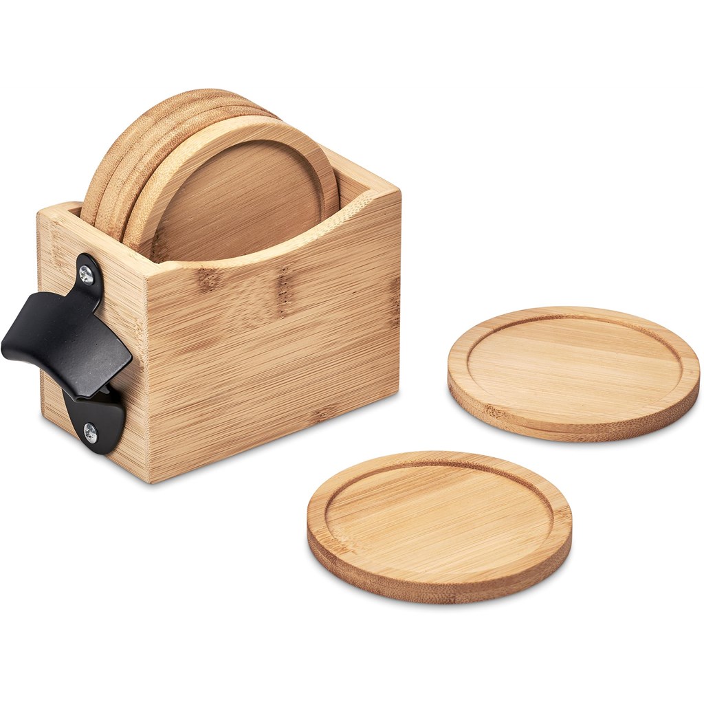 Okiyo Kanpai Bamboo Coaster & Bottle Opener Set - Image 3