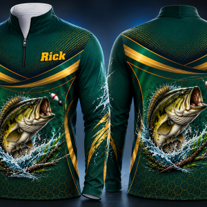 Springbok bass fishing shirt long sleeve design with full sublimation printing, custom fishing apparel for anglers and fishing clubs.