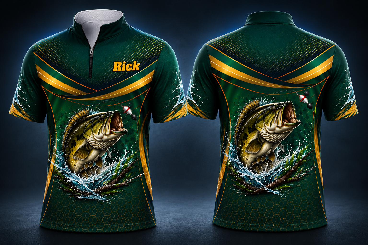 Springbok bass fishing shirt short sleeve design with full sublimation printing, custom fishing apparel for anglers and fishing clubs.