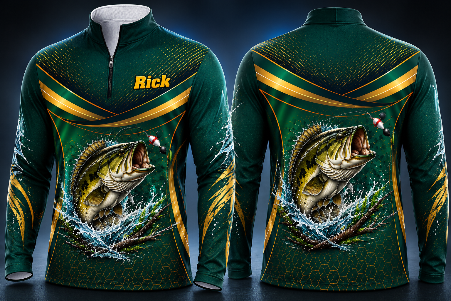 Springbok bass fishing shirt long sleeve design with full sublimation printing, custom fishing apparel for anglers and fishing clubs.