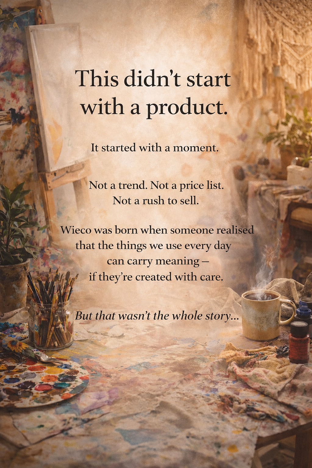 The story behind Wieco Creations, showing a creative studio workspace where meaningful custom products and personalised gifts begin with passion, creativity and purpose.