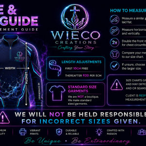 Fishing shirt size guide with measurement instructions, garment sizing information and fitting chart for custom full sublimation fishing shirts.