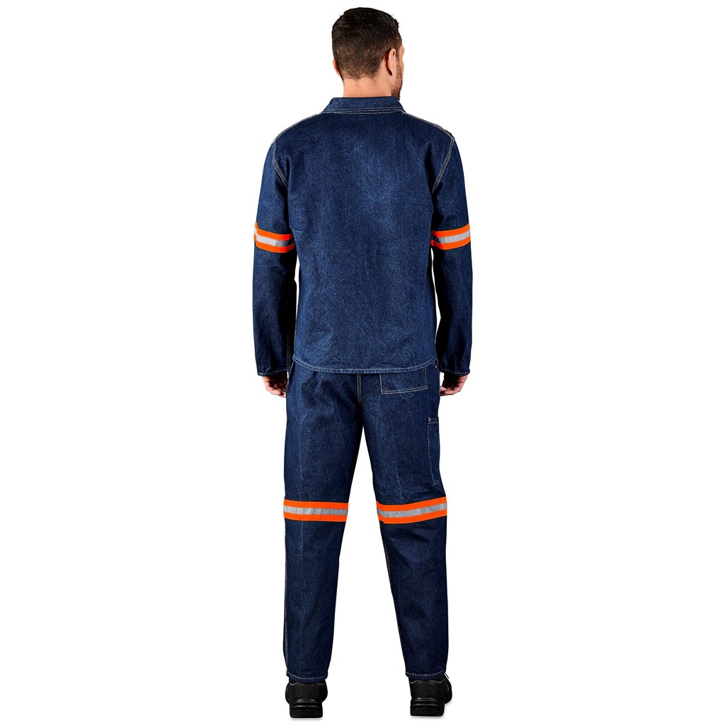 Cast Premium 100% Cotton Denim Jacket - Reflective Arms - Orange Tape - Image 3