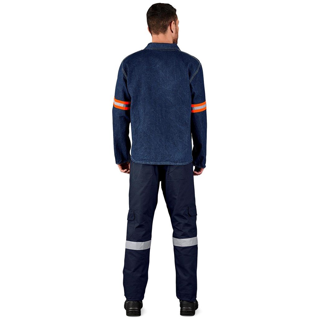 Cast Premium 100% Cotton Denim Jacket - Reflective Arms - Orange Tape - Image 2