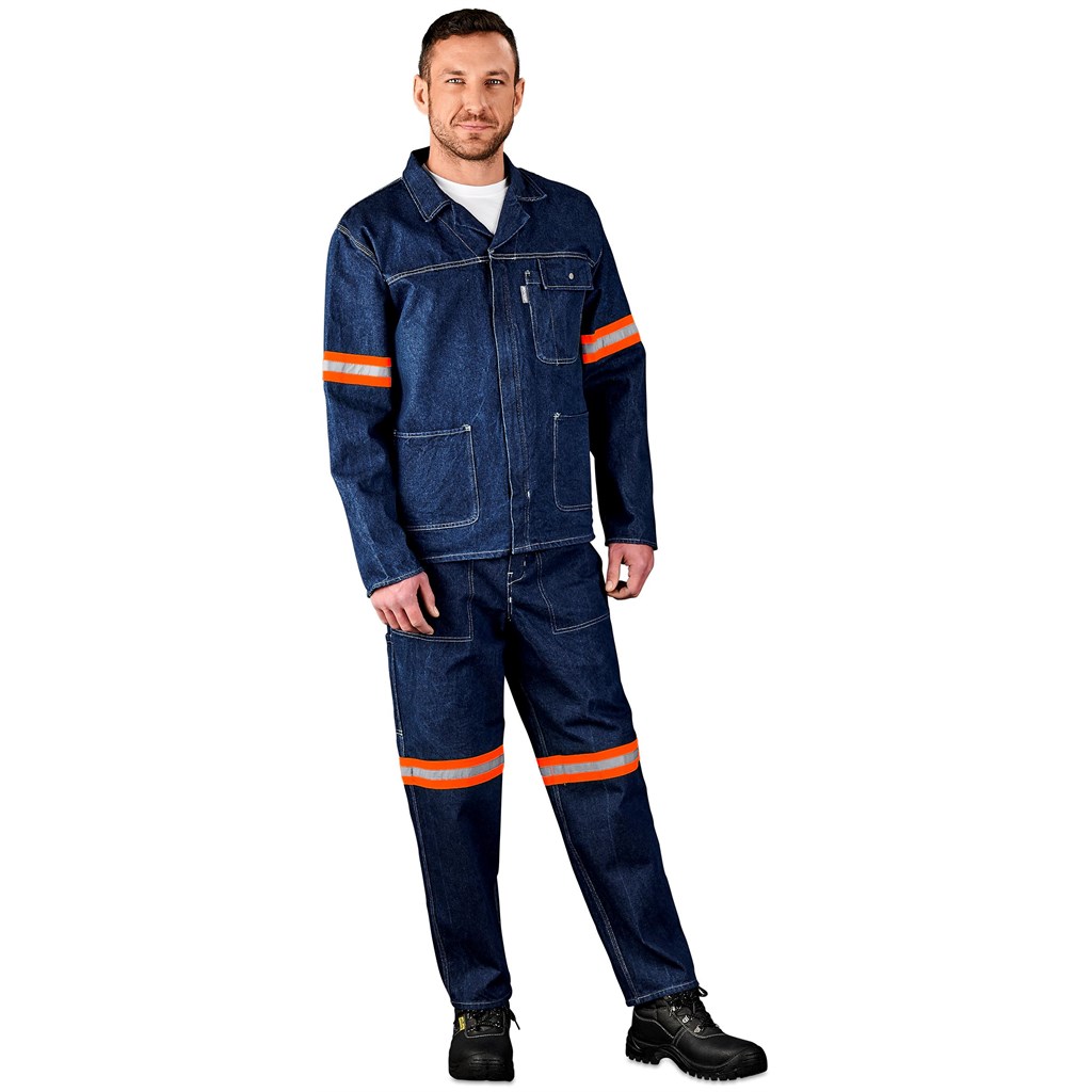 Cast Premium 100% Cotton Denim Jacket - Reflective Arms - Orange Tape - Image 5