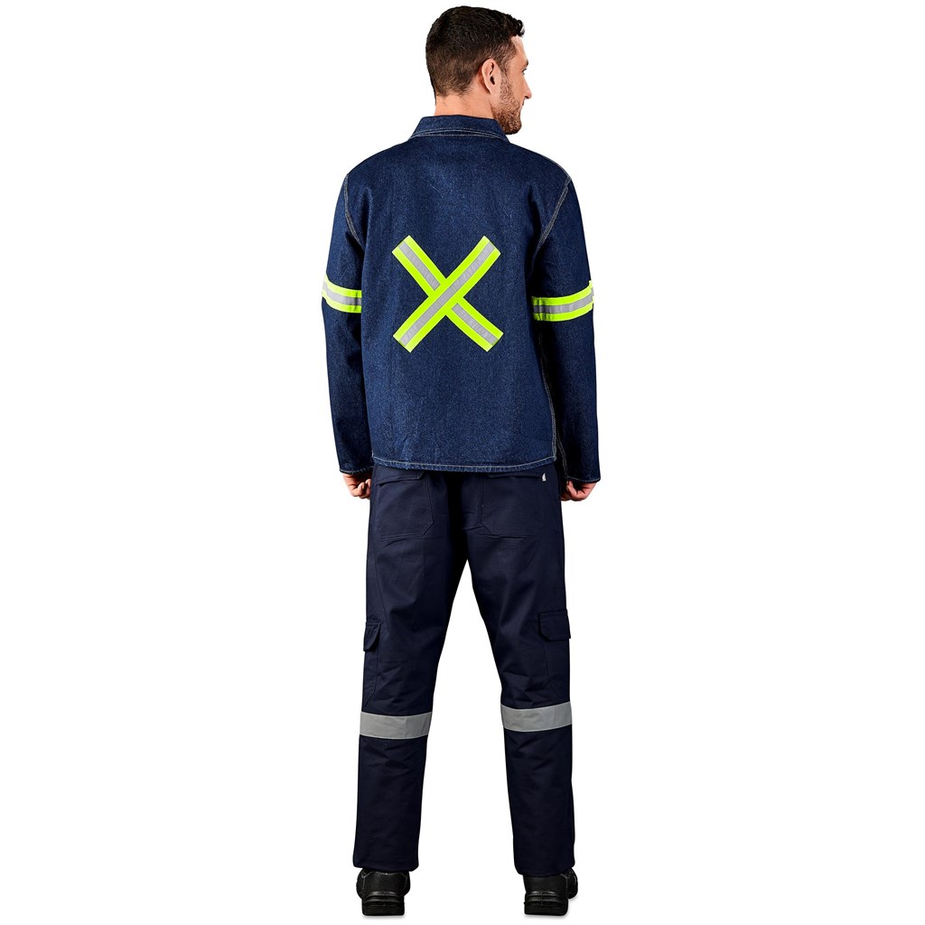 Cast Premium 100% Cotton Denim Jacket - Reflective Arms & Back - Yellow Tape - Image 6