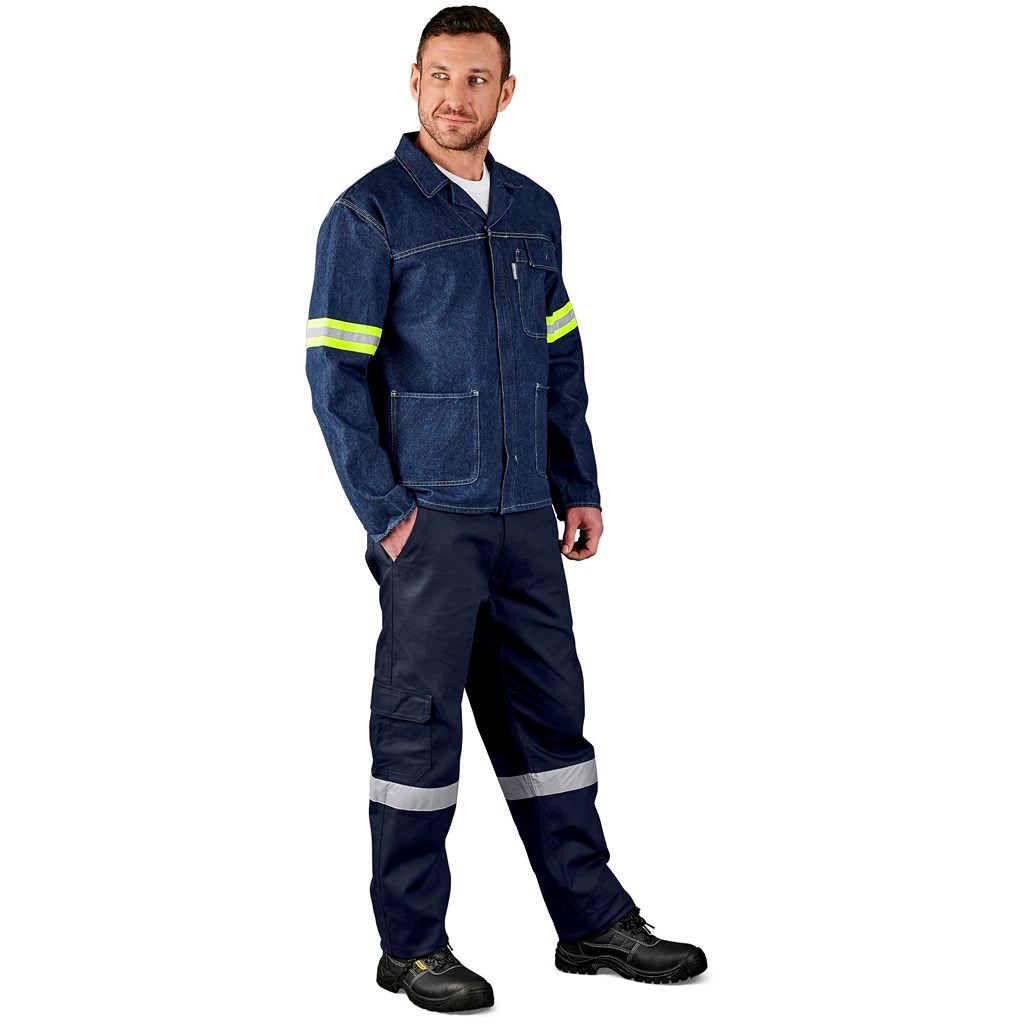 Cast Premium 100% Cotton Denim Jacket - Reflective Arms & Back - Yellow Tape - Image 4