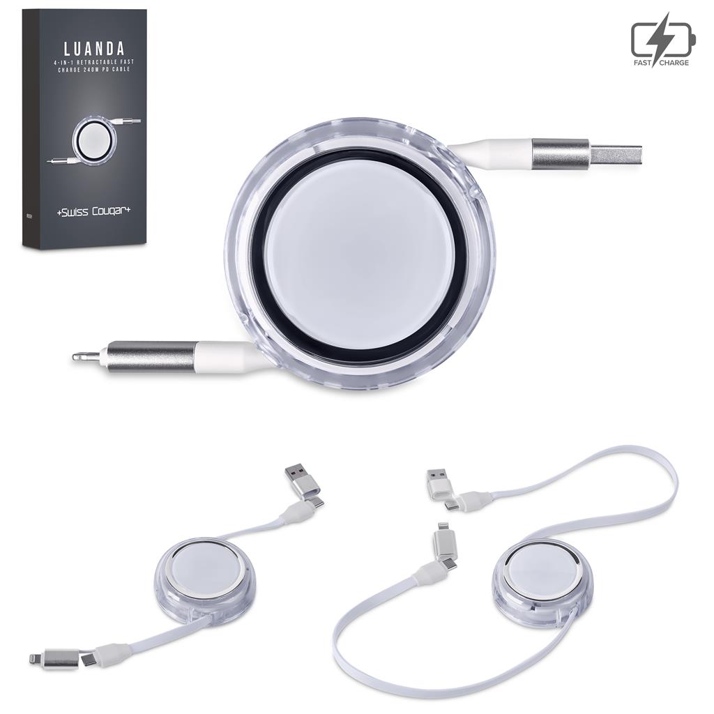 Swiss Cougar Luanda 4-in-1 Retractable Fast Charge 240W Power Delivery Cable - Image 4