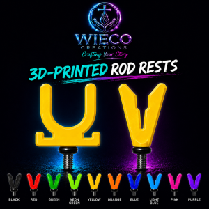 3D-printed U and V fishing rod rests in available colours